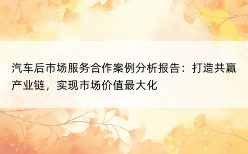 汽车后市场服务合作案例分析报告：打造共赢产业链，实现市场价值最大化